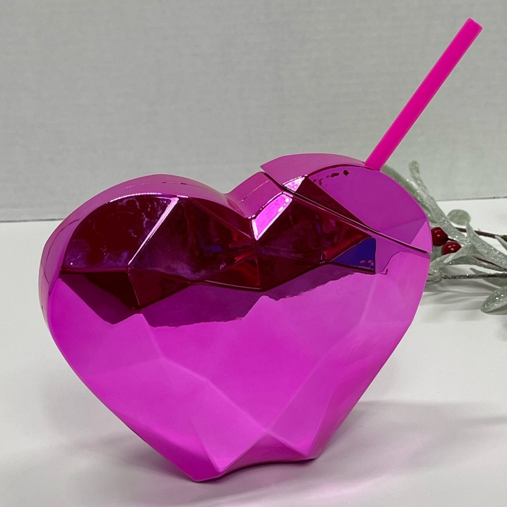 Pink Heart Shaped Tumbler Cup Hearts Figural Wine Drinking Glass Valentines Gift